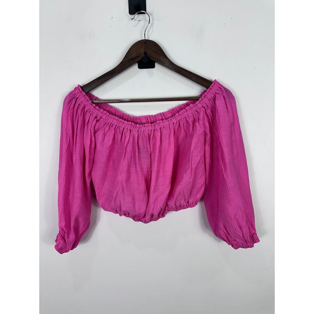 Lulus Crop Top Womens Small Pink Off Shoulder Long Sleeve Boho Summer Festival